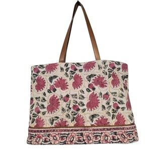 Leather & Cotton Large Floral Tapestry Bohemian Cottagecore Tote Bag